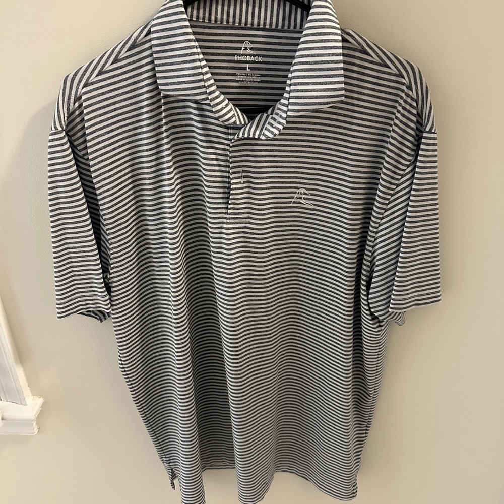 Rhoback Men's Navy and White Striped Polo Shirt